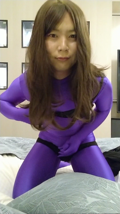Japanese cd masturbate with purple body suit | Clip 1