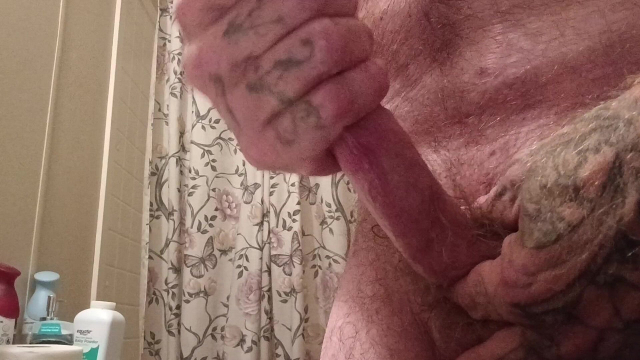 Daddy stroking his hard cock and releasing daddy creamy hot cum load