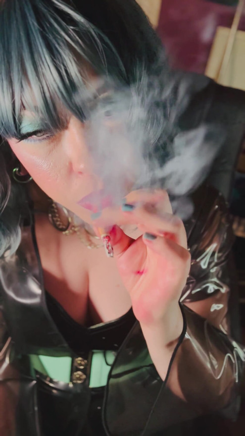 She's A PVC Dream! Tina Snua Smokes 2 Cigarettes With Drifts, Snap Inhales & OMI. Cough, Smoking Smoker | Clip 2