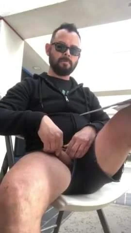 Mature man JO in public