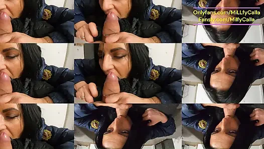 Deep Blowjob, Spit Play & Double Cum on My Downjackets - Leather Boots & Tanga Tease
