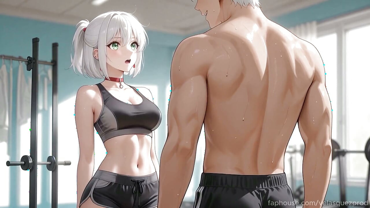 健身房陌生人與白髮女孩從健身到激烈性愛。Hentai Anime Ai Porn