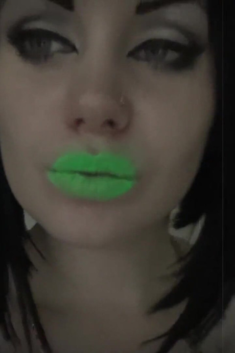 Neon green lipstick slave worship