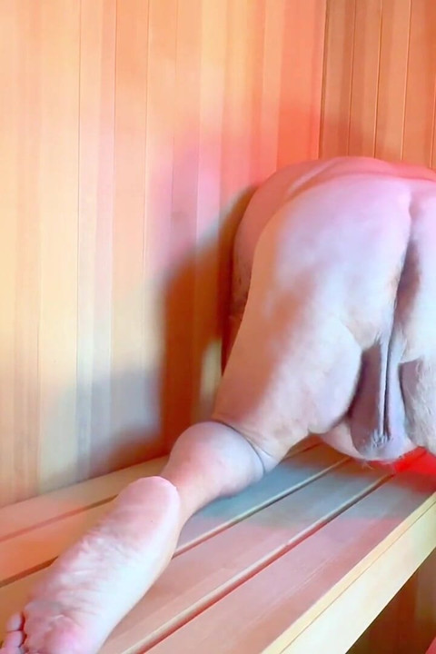 Sauna Bear in Norway Playing with My Big Cock and Balls