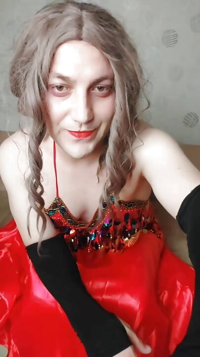 Belly Dancer Femboy in Red Seductive Dress