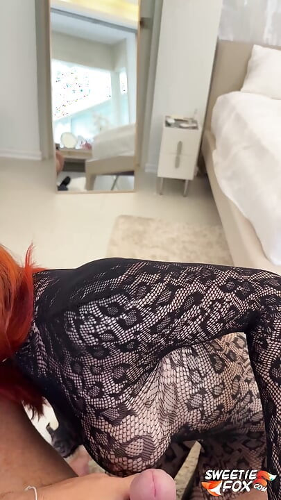 Redhead Beauty in Fishnet Bodystocking Deepthroats and Lustful Fucks till Cum on Ass - Sweetie Fox