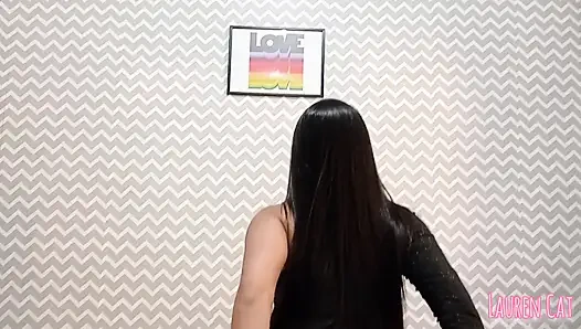 Big Ass Brunette Sitting on the Dildo and Punching Him in Her Tight Ass