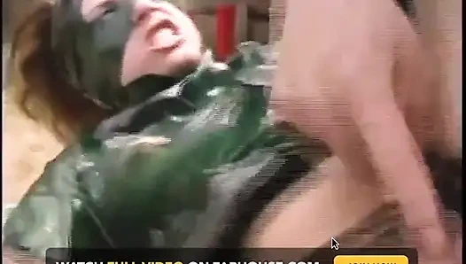 Submissive latex woman-pet is ready to take cock in the ass