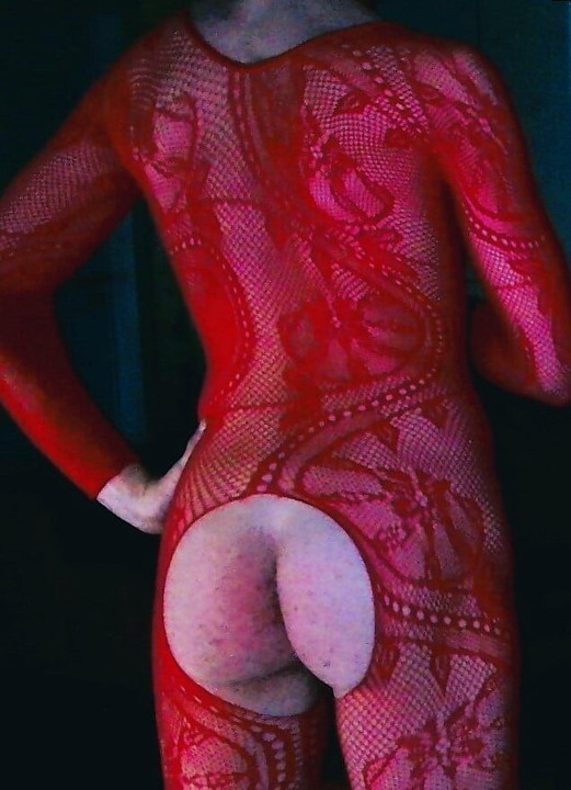 slim straight boy shows off his red bodysuit lingerie