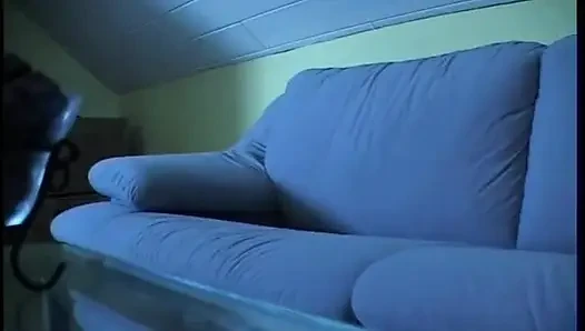 Busty blonde with round ass wearing stockings masturbating before getting cum on tits