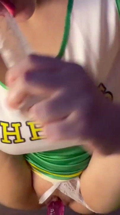 Cheerleader girl double penetration with 2 huge dildos | Clip 2