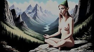 33 精灵女孩在山上冥想的裸照