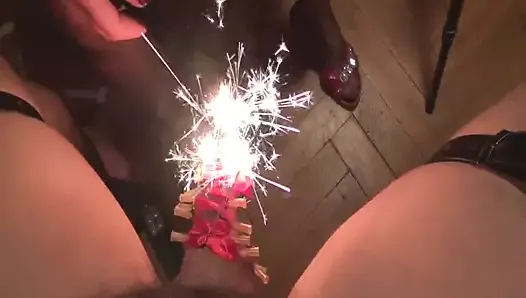 Happy birthday, CBT, fisting, cock set on fire