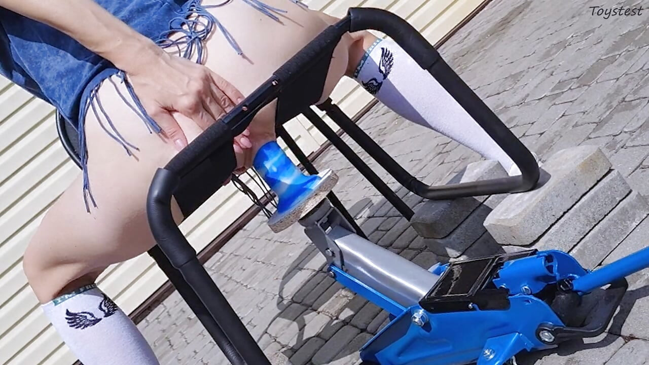 Insertion Fetishes. Car Jack Mounted Dildo Slowly Goes Into TIny Stepsister's Pussy