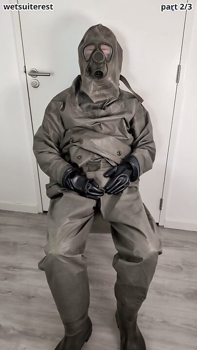 Breathplay masturbation Zodiac Zodiak heavy rubber hazmat suit with gasmask rebreathing bag, gloves, boots