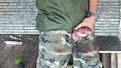 Horny Solider Thai Jerks Off & Cums