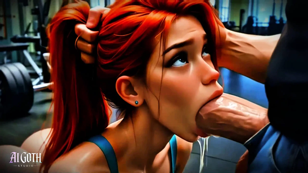 Sweaty Redhead Slut: Hardcore Gym Sex & Deepthroat Workout (4K AI)