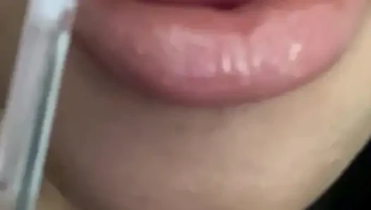 Fetish bibir lipgloss telanjang, pemujaan bibir, femdom