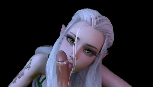 Elfe de la forêt avec de superbes yeux verts fait une pipe en POV : Porno 3D