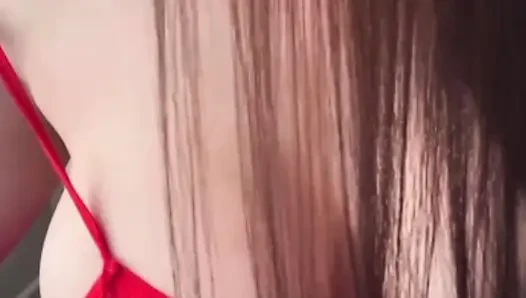 Big milky tits neighbor in a red dress