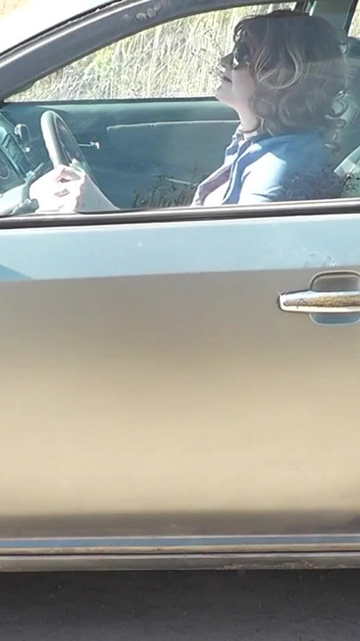 Jaw-dropping moment from "In car of sexy Milf Platinum broke auto navigator No panties"