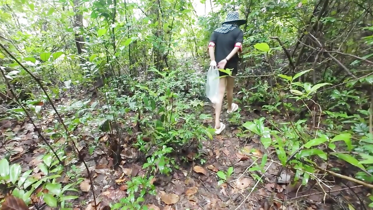 Thai Girl Walking Showing Along the Side of the Field Road in the Countryside Thai Outdoor Public