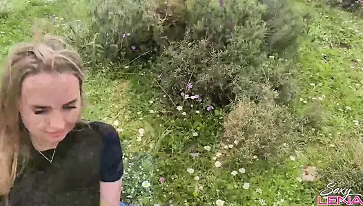 Greek Mountain Wild Footjob with Sweaty Nylon Feet - Outdoor Cum on Soles