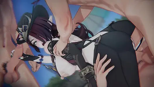 =Genshin etkisi= Chasca'nın "fallen peacemaker": bağlı gökyüzü binicisi ve bakış açısı sandviç dp (4k)