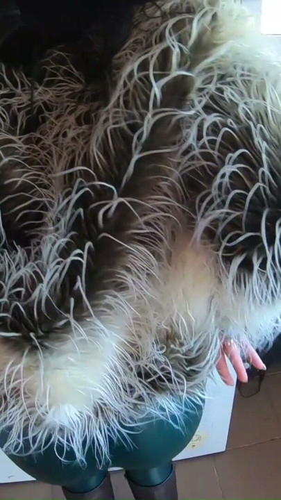 Fur Coat and Leather Cameltoe with Deepthroat, Doggy and Double Cum on Clothes | Clip 2