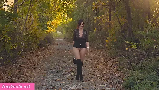 Jeny Smith teasing her butt and pussy outdoor