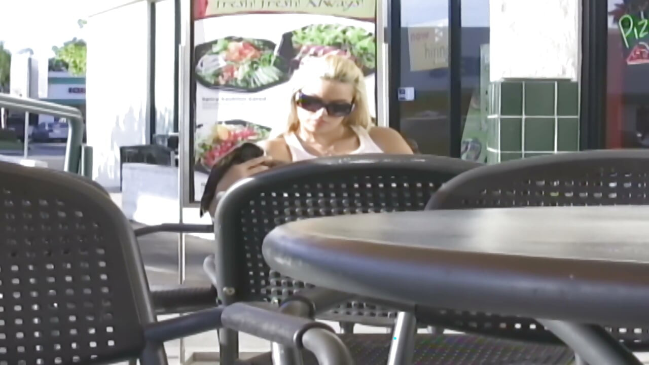 Picked up Blonde Rides Him on the Orange Couch - Busty Pickup in a White Top Sucks and Bounces
