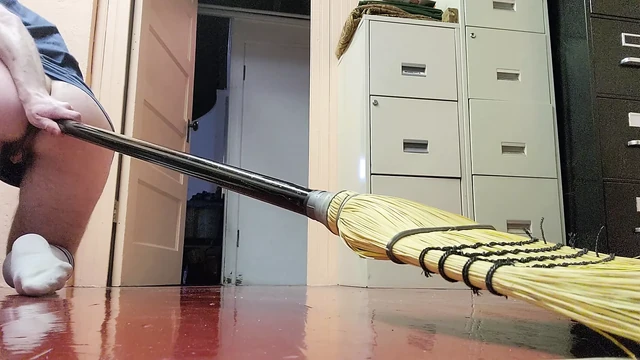 ftm fucks cunt & ass with broom handle
