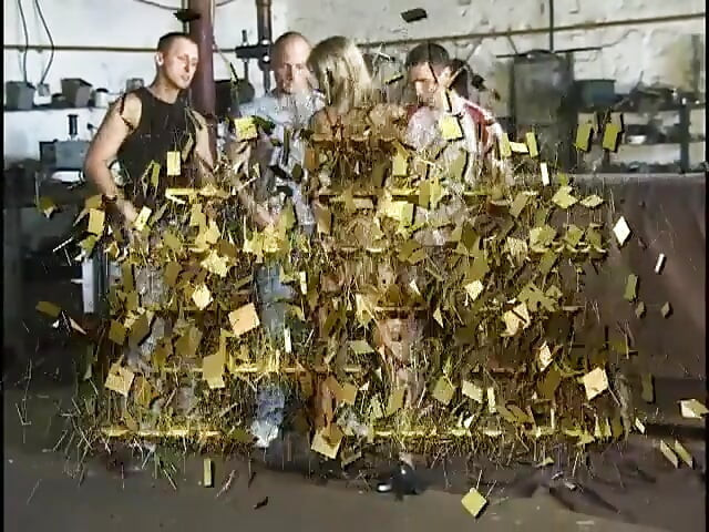 Hardcore group sex in garage
