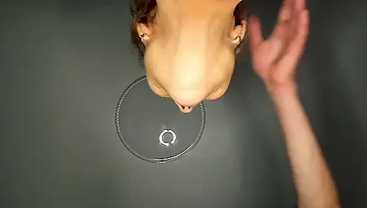 Milf lady suck throbbing cock cum fountain in mouth .