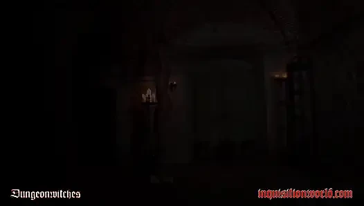 Bir cadı küçük alevler üzerinde sarkıyor