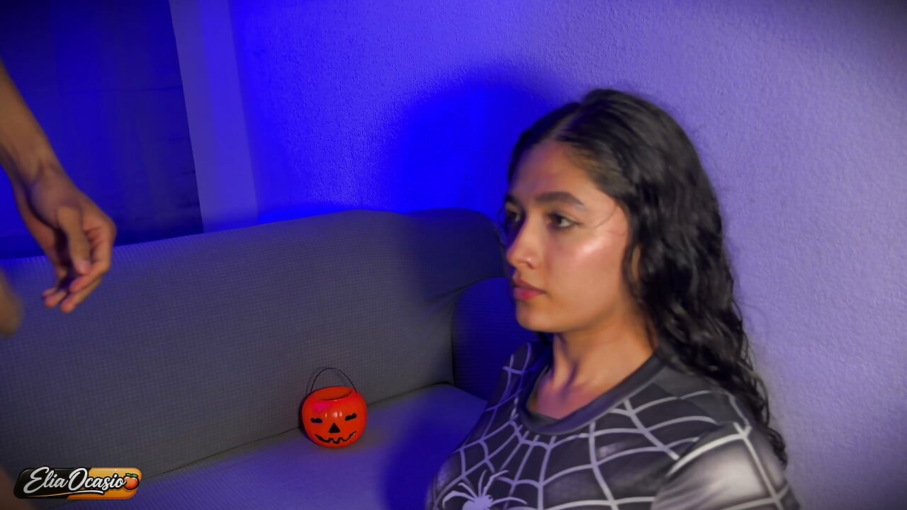 Latina dressed as Spider-Girl asks for "trick or treat," and I fill her mouth with Cum (Halloween special 2026)