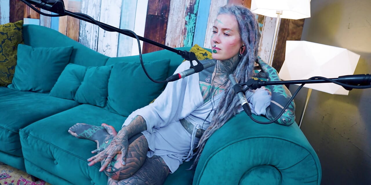 I talk about U - uncomfortable - ASMR podcast SFW talking goth skinny girl dreadlocks tattoo model inked girl