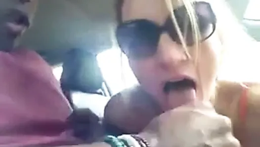 Cuckold wife swallow black cum in car