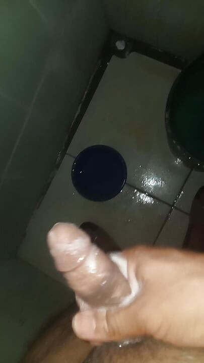 Slim man masturbates in his mother-in-law's shower while there is no one at home