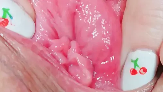 Close-up pussy play, huge clit
