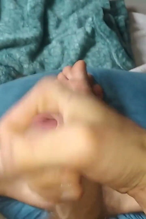 Huge Hairy Cock Masturbated with Soft Feet Full of Spit