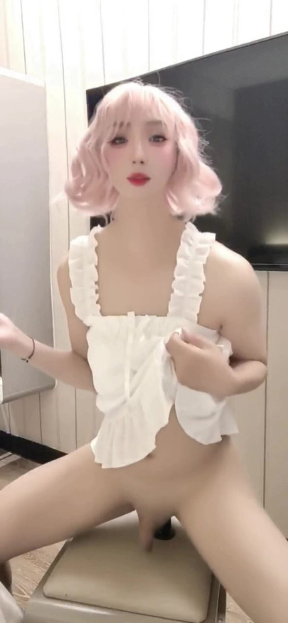 Asian Cute Sissy Spreads her legs for Piston Machine Fucking and Cums | Clip 1