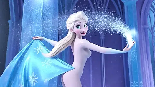 Stunning Nude Elsa Graceful and Elegant Sensual Poses in Her Magical Glowing Ice Palace Cinematic 3D Animation