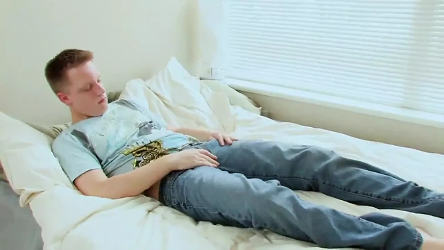 Young ginger guy after a walk plays with his dick