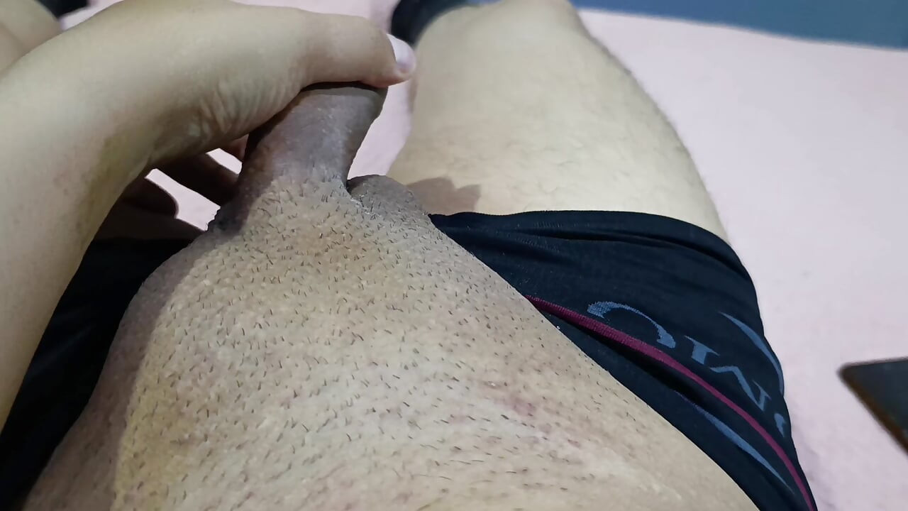 I massage my big cock on the hotel bed at night to really relax.