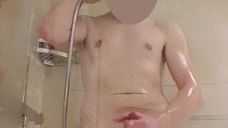 Me taking a shower in a hotel bathroom with cumshot