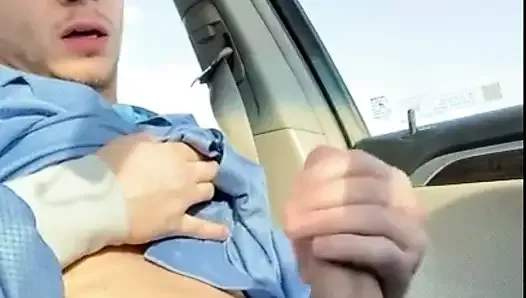 big dick wanker jerks off in his car