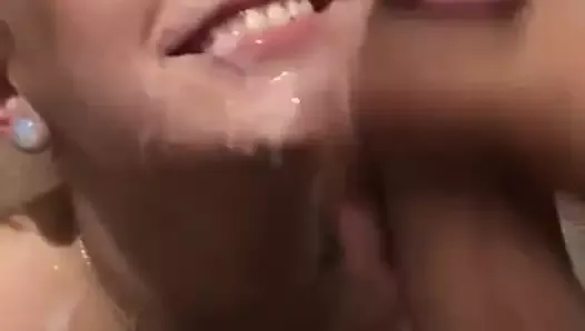 Pretty blonde punk smiles during facial