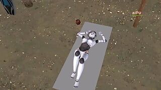 Um vídeo pornô 3D animado de uma linda garota robô fazendo sexo a três com um homem e uma menina