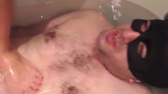 two blond bunnies have fun to domine their slave in bathtub